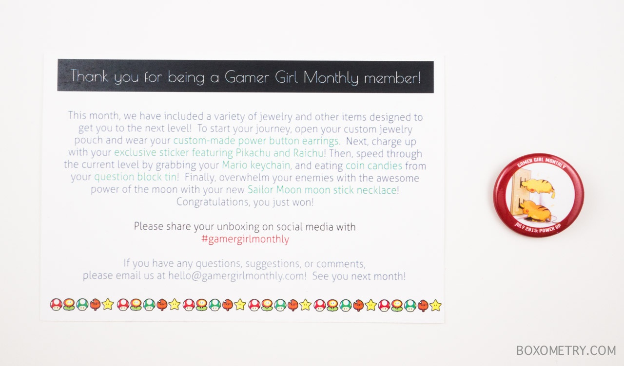 Boxometry Gamer Girl Monthly July 2015 Review - Detail Card and Pin