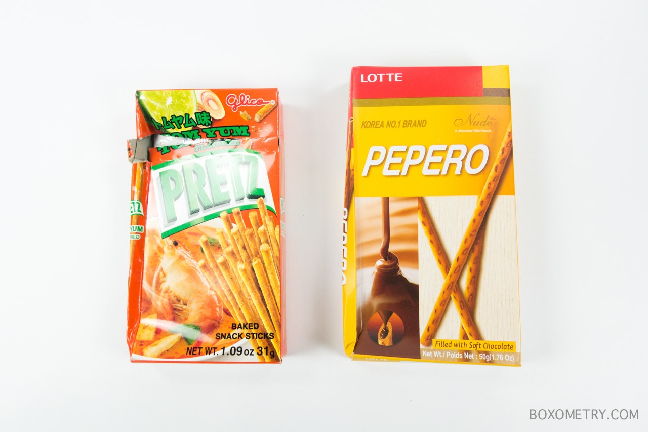 Boxometry MunchPak October 2015 Review - Glico Pretz Tom Yum Flavor and Lotte Pepero Nude Chocolate Biscuits