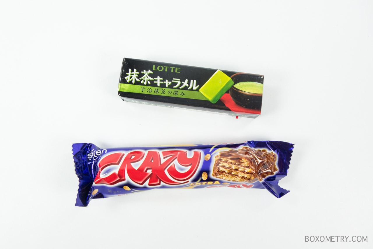 Boxometry MunchPak October 2015 Review - Lotte Matcha Caramel Chew Candy and Solen Crazy