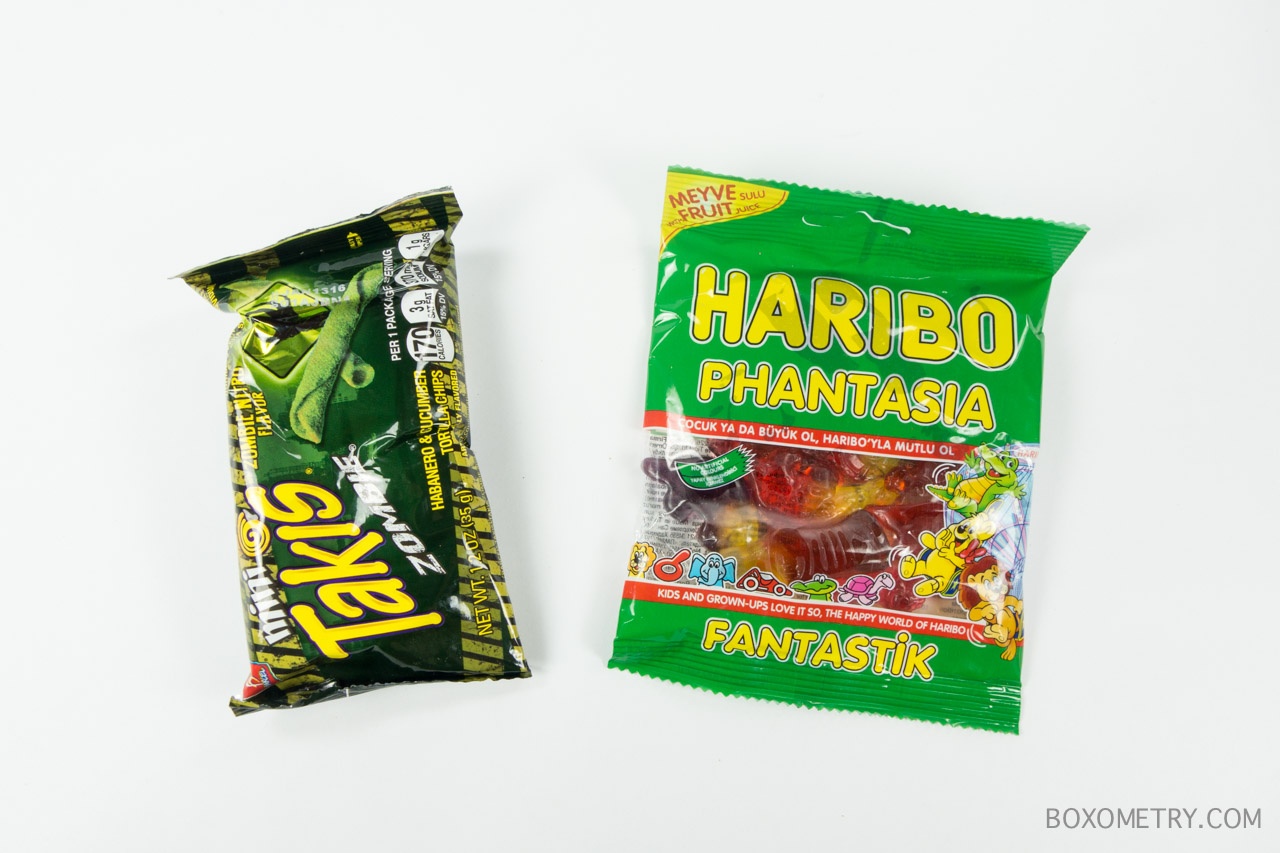 Boxometry MunchPak October 2015 Review - Barcel Takis Zombie Habanero and Cucumber Tortilla Chips and Haribo Phantasia Gummi Candy
