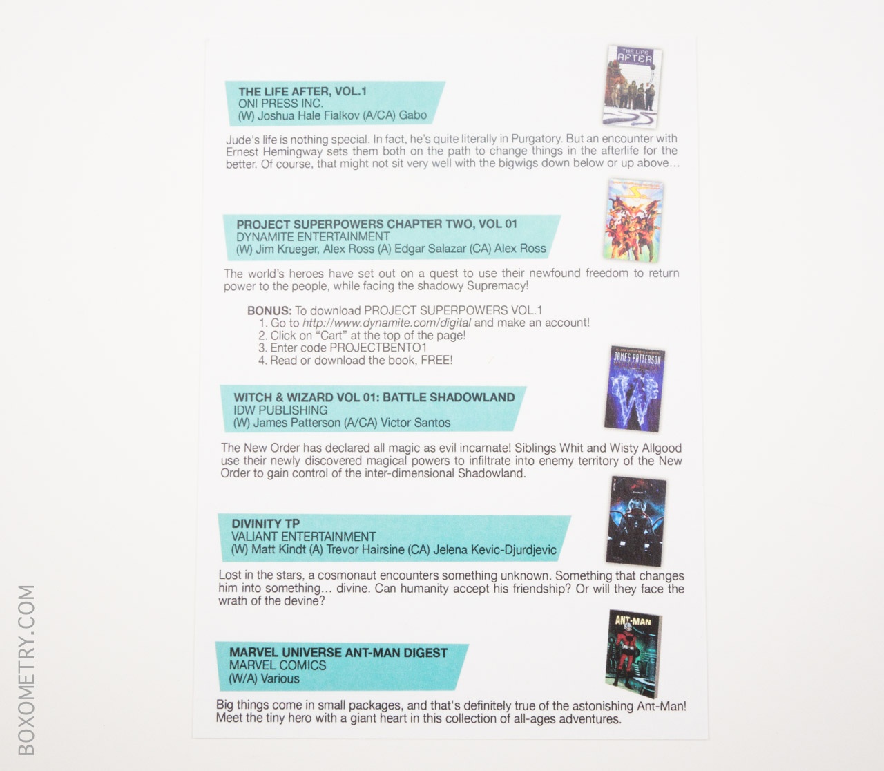 Boxometry Comic Bento July 2015 Review - Detail Card