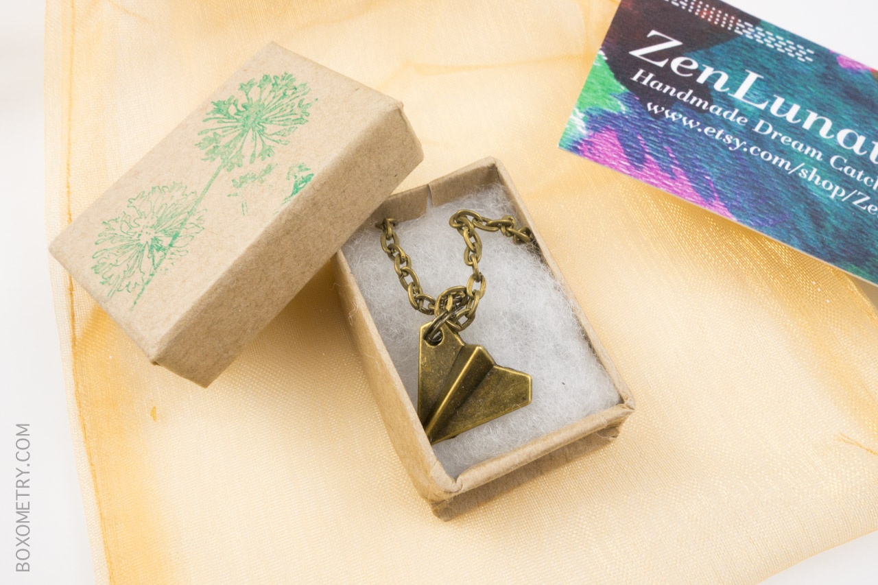 Boxometry Kairos August 2015 Review - 3D Bronze Paper Airplane Necklace (ZenLunaticNYC)