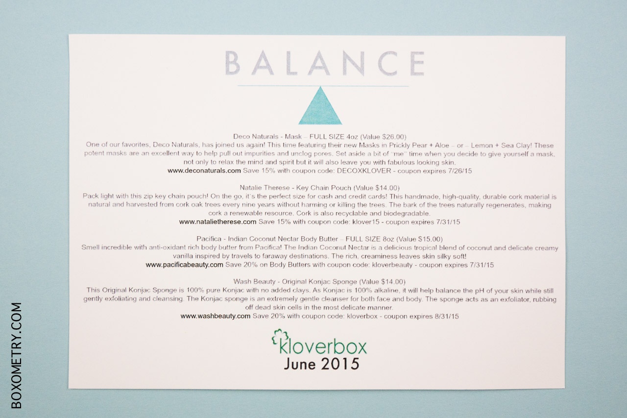 Boxometry Kloverbox June 2015 Review - Detail Card