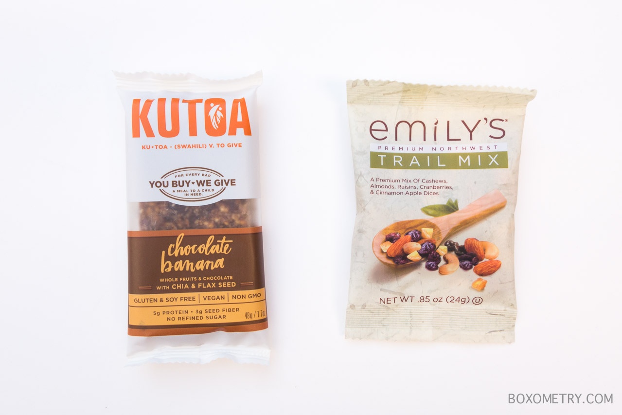 Boxometry Love With Food Tasting Box Review - KUTOA Bar and Emilys Northwest Trail Mix