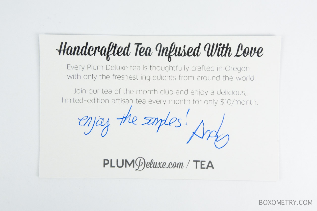 Boxometry November 2015 Plum Deluxe Tea of the Month Club Review - Card 