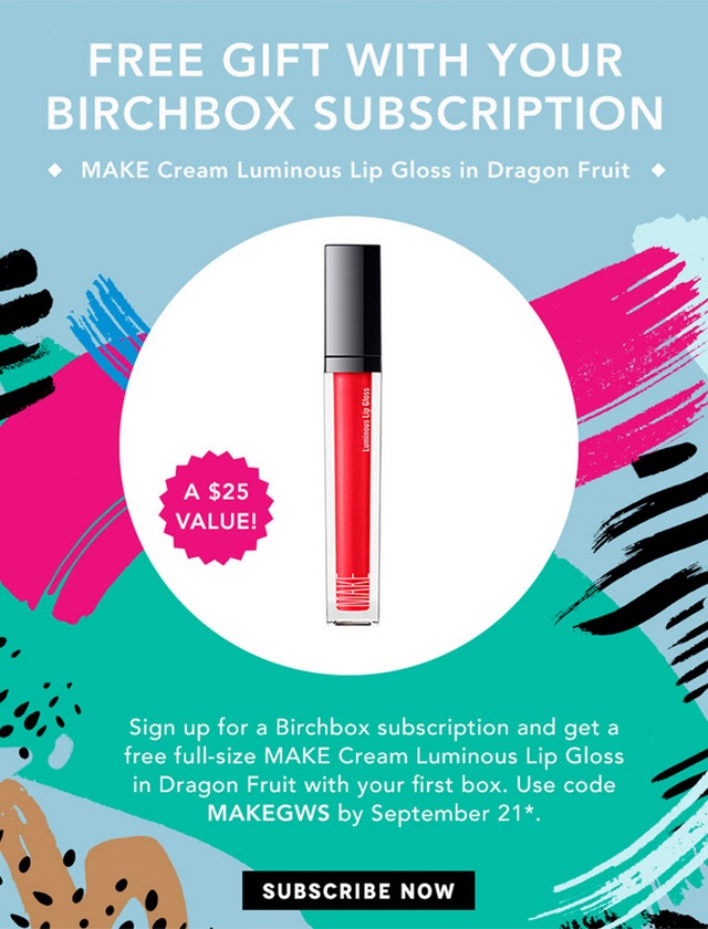 Birchbox September 2015 Full MAKE Lipgloss with Subscription Offer