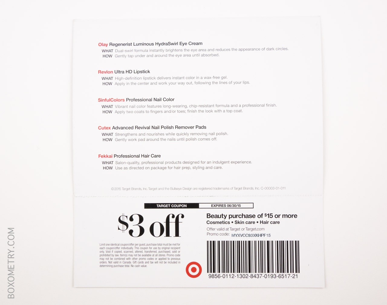 Boxometry Target Beauty Box Summer 2015 Review - Detail Card